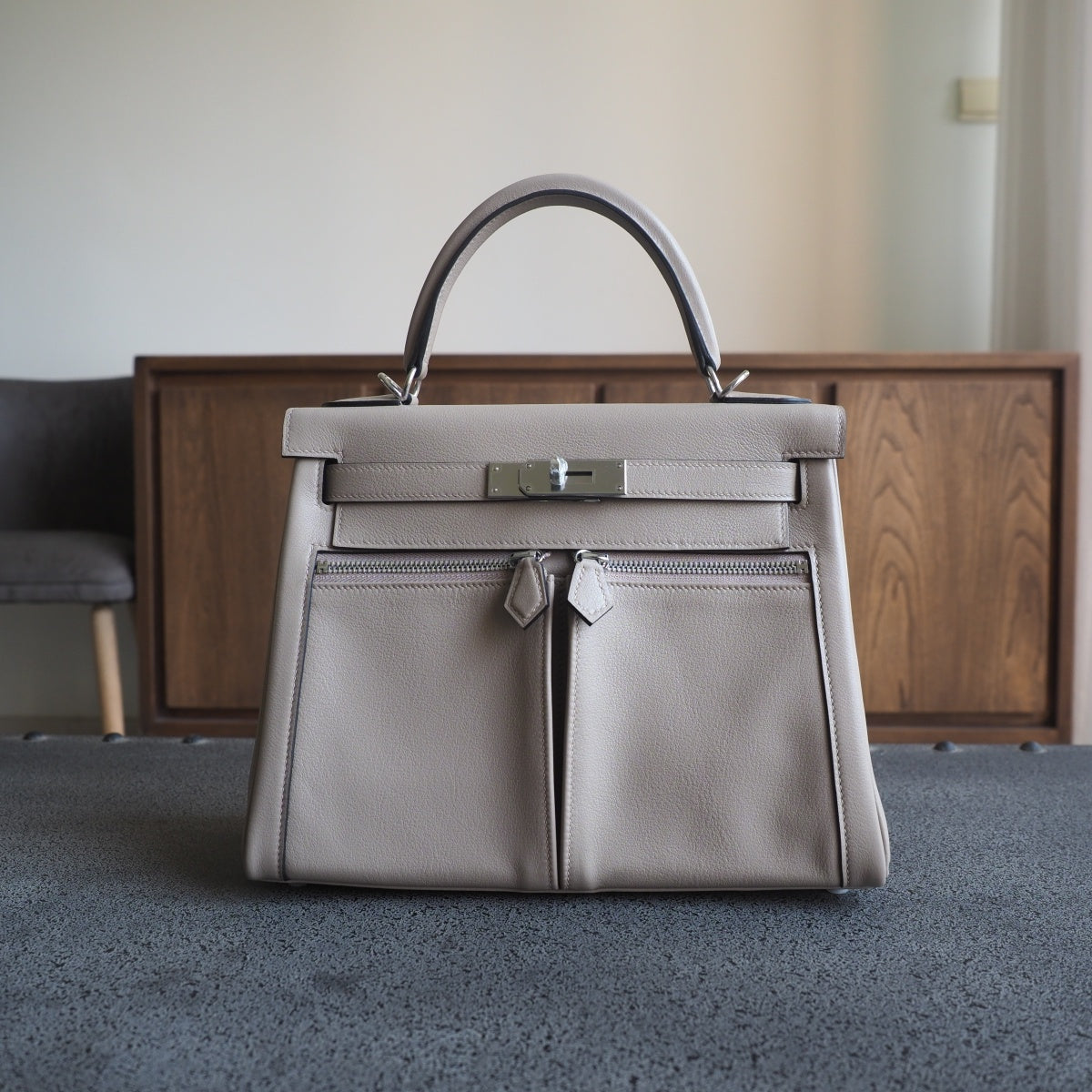 Hermes Kelly Lakis 28cm 81/斑鸠灰/Gris Tourterelle Swift leather Palladium hardware