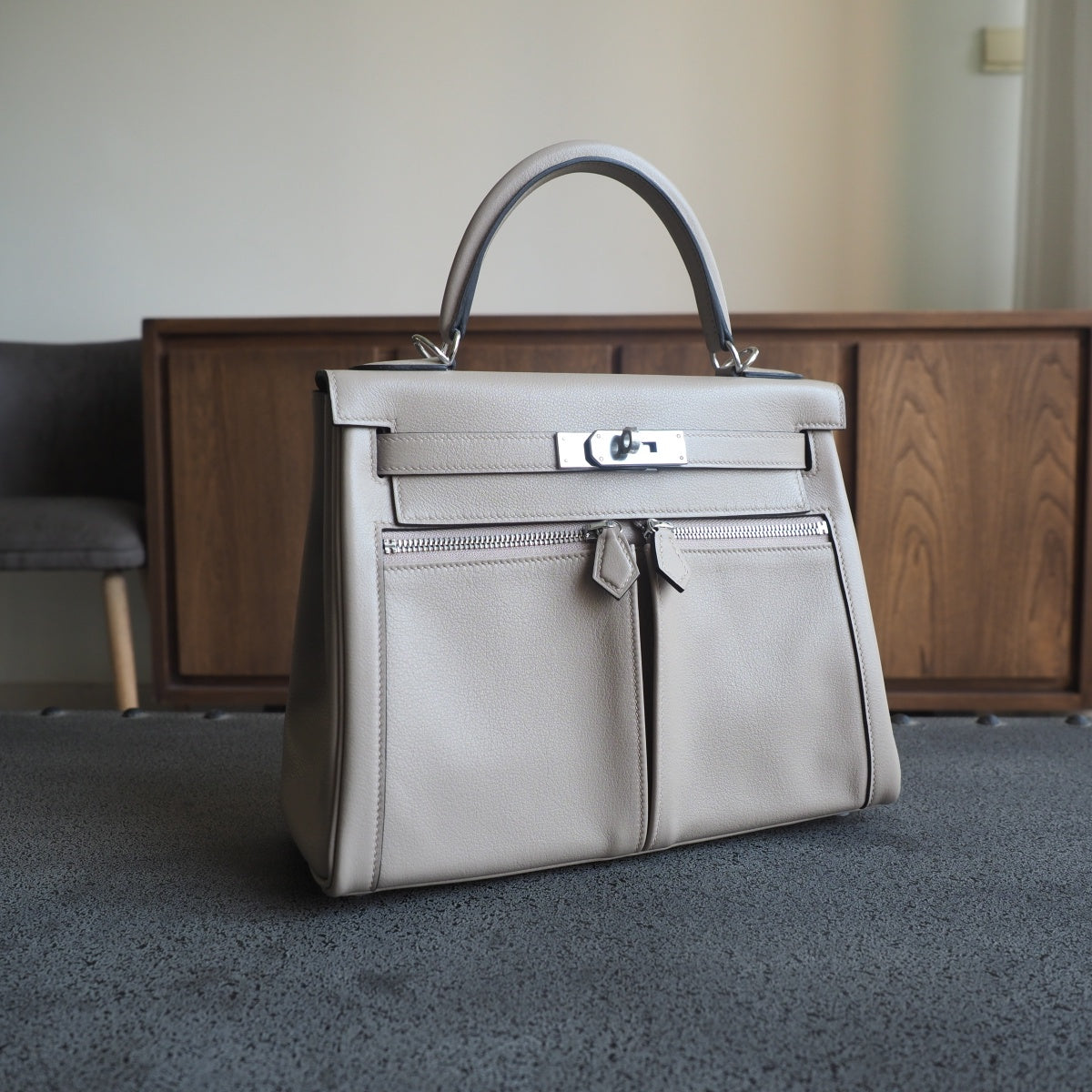 Hermes Kelly Lakis 28cm 81/斑鸠灰/Gris Tourterelle Swift leather Palladium hardware