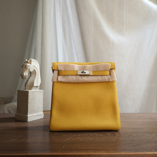 Hermes Kell ado 22cm 9D/琥珀黄/Amber Clemence leather Palladium hardware