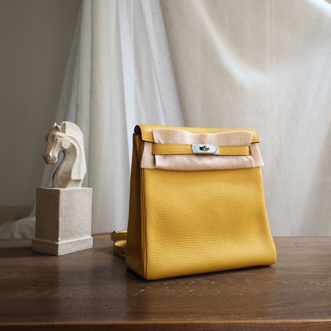 Hermes Kell ado 22cm 9D/琥珀黄/Amber Clemence leather Palladium hardware