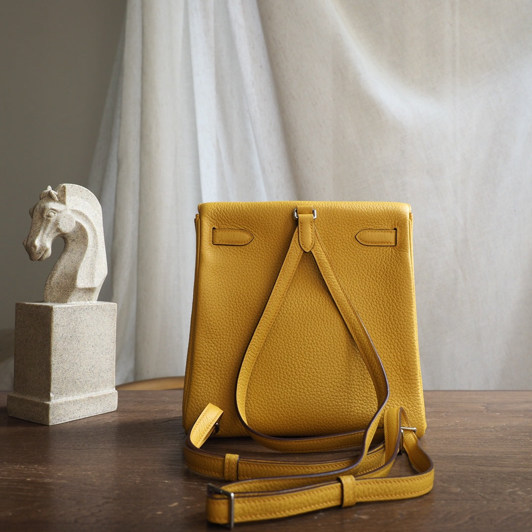 Hermes Kell ado 22cm 9D/琥珀黄/Amber Clemence leather Palladium hardware
