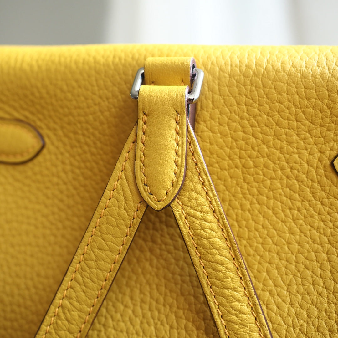 Hermes Kell ado 22cm 9D/琥珀黄/Amber Clemence leather Palladium hardware
