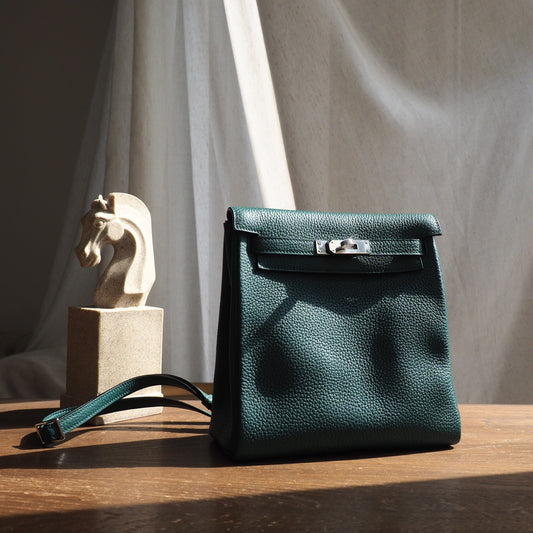 Hermes Kell ado 22cm Z6/孔雀绿/Malachite Clemence leather Palladium hardware