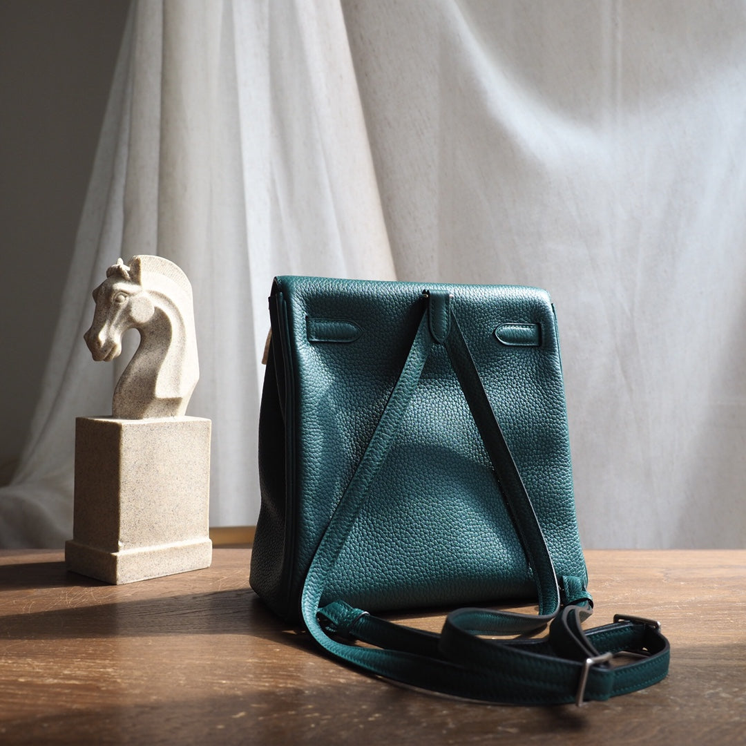 Hermes Kell ado 22cm Z6/孔雀绿/Malachite Clemence leather Palladium hardware