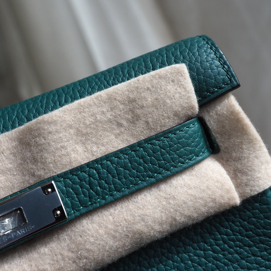 Hermes Kell ado 22cm Z6/孔雀绿/Malachite Clemence leather Palladium hardware