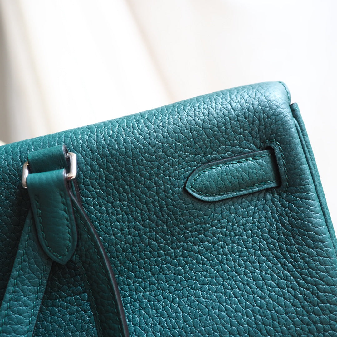 Hermes Kell ado 22cm Z6/孔雀绿/Malachite Clemence leather Palladium hardware
