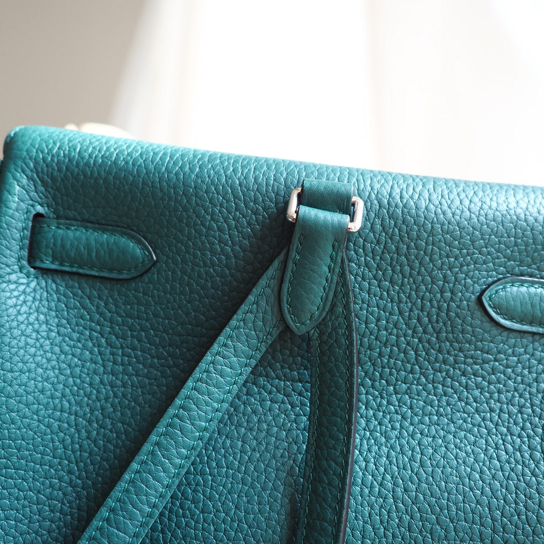 Hermes Kell ado 22cm Z6/孔雀绿/Malachite Clemence leather Palladium hardware