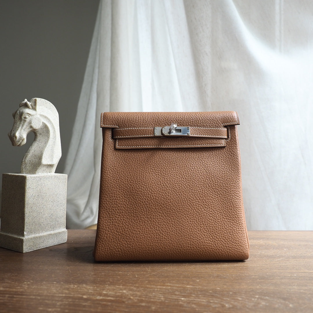 Hermes Kell ado 22cm 37/金棕色/Gold Clemence leather Palladium hardware