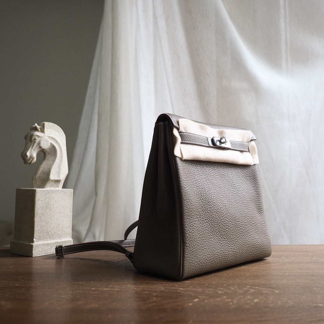 Hermes Kell ado 22cm 18/大象灰/EtouPe Clemence leather Palladium hardware