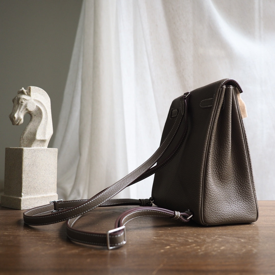 Hermes Kell ado 22cm 18/大象灰/EtouPe Clemence leather Palladium hardware