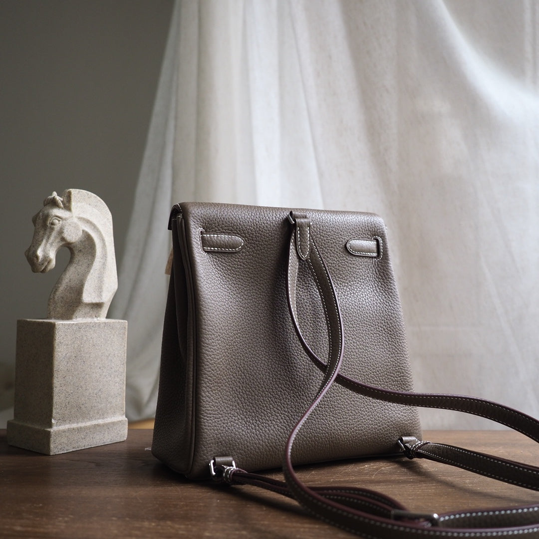 Hermes Kell ado 22cm 18/大象灰/EtouPe Clemence leather Palladium hardware