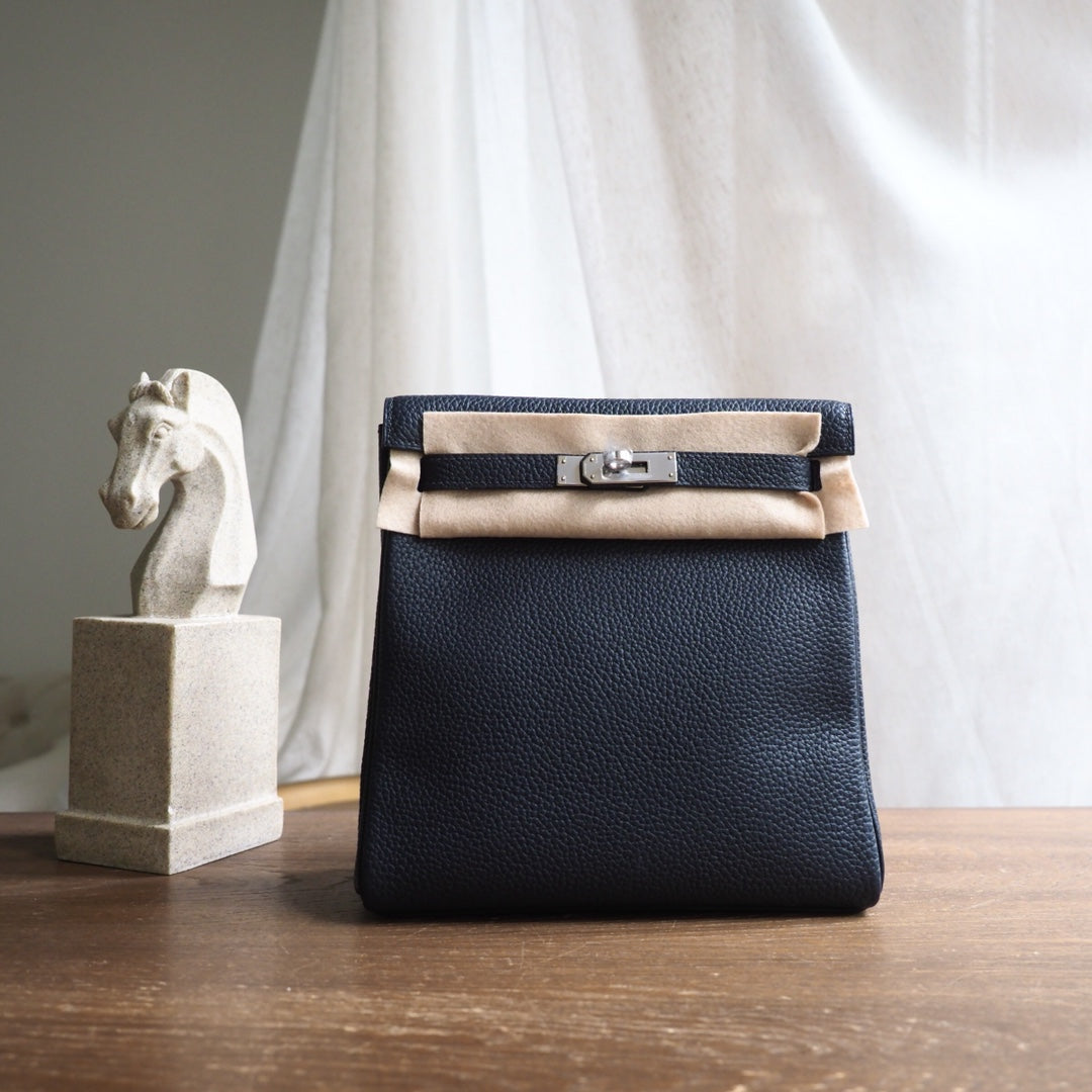 Hermes Kell ado 22cm 89/黑色/Noir Clemence leather Palladium hardware