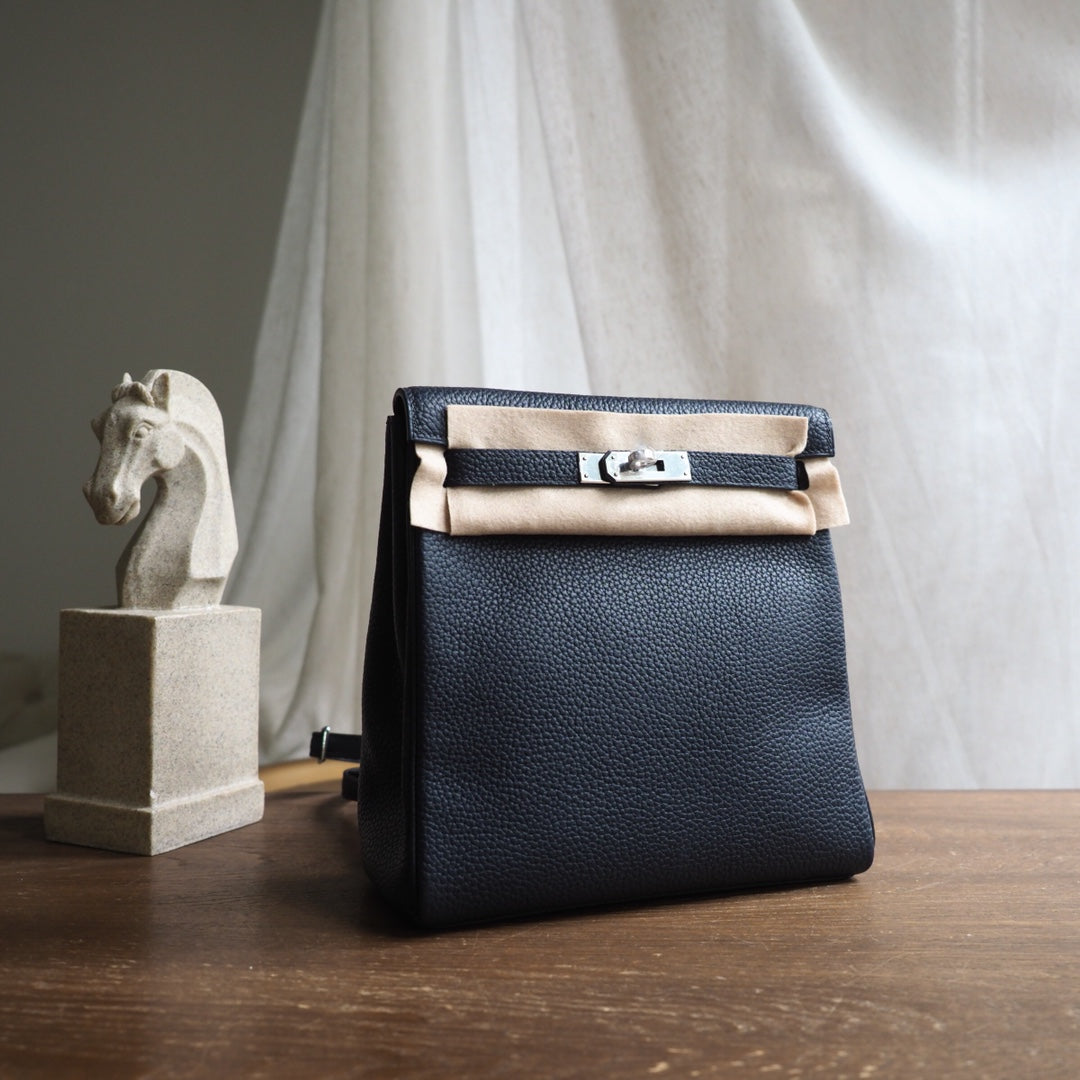 Hermes Kell ado 22cm 89/黑色/Noir Clemence leather Palladium hardware
