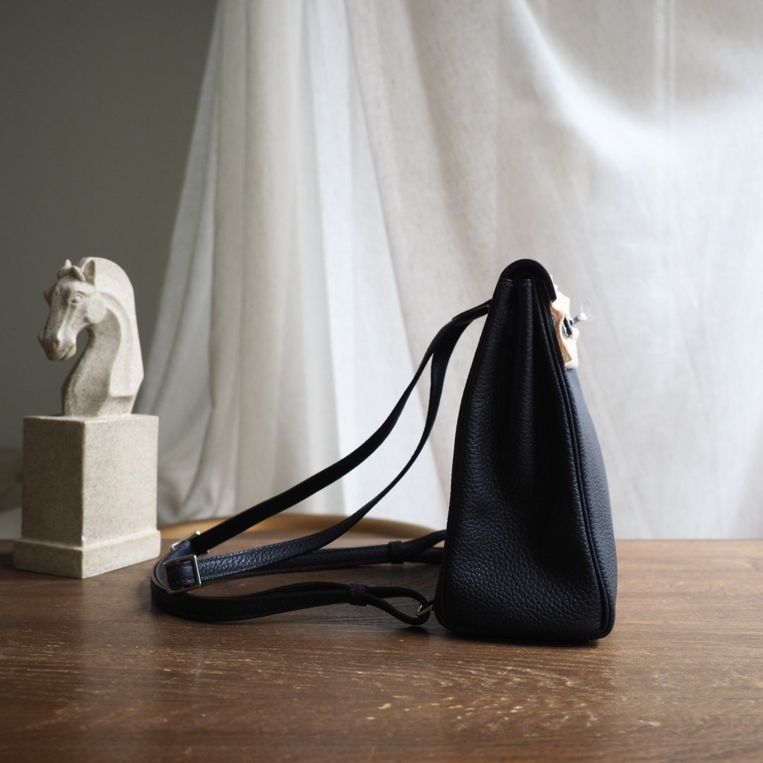 Hermes Kell ado 22cm 89/黑色/Noir Clemence leather Palladium hardware