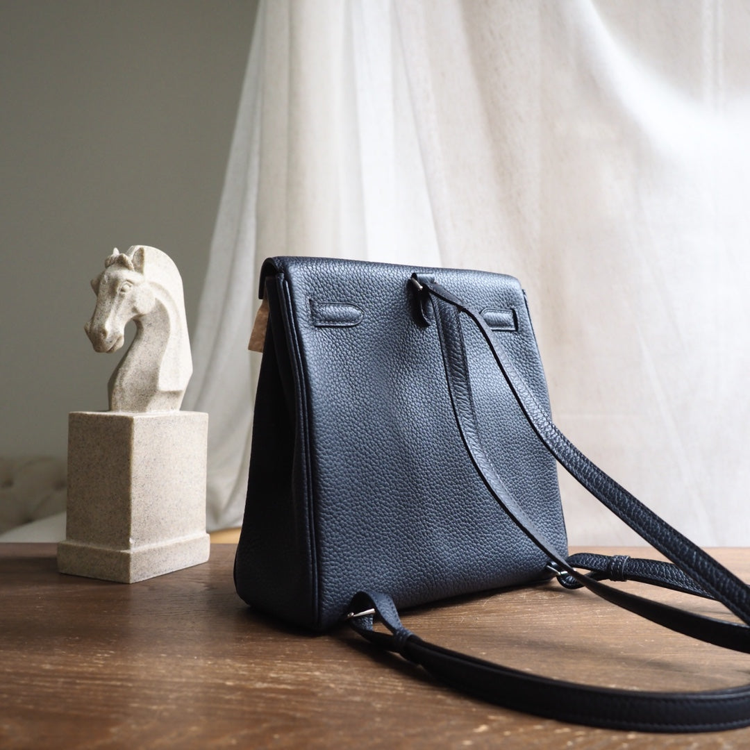 Hermes Kell ado 22cm 89/黑色/Noir Clemence leather Palladium hardware