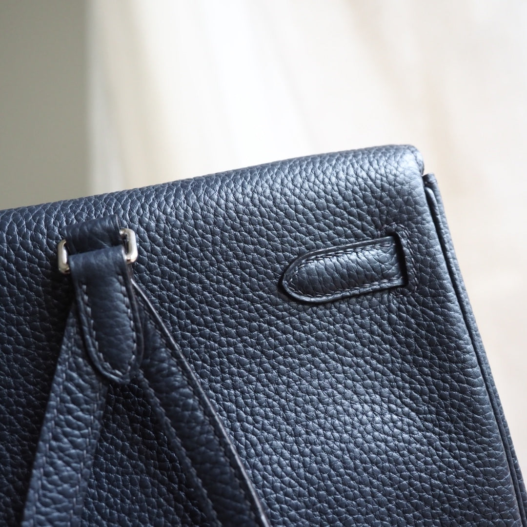 Hermes Kell ado 22cm 89/黑色/Noir Clemence leather Palladium hardware