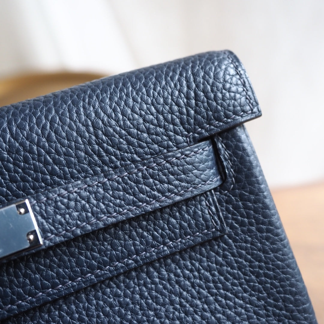 Hermes Kell ado 22cm 89/黑色/Noir Clemence leather Palladium hardware