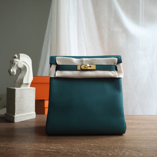 Hermes Kell ado 22cm Z6/孔雀绿/Malachite Clemence leather Gold hardware