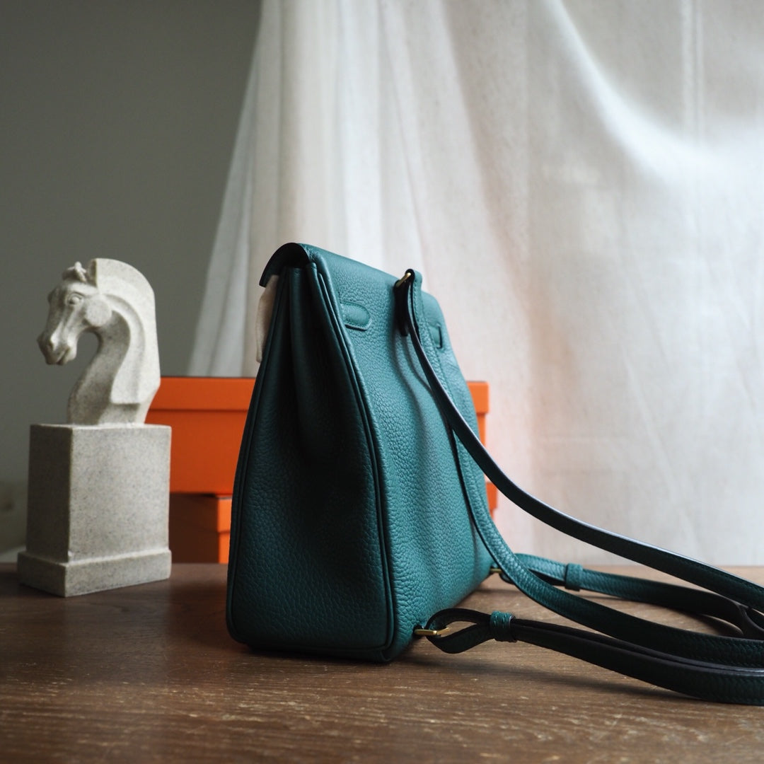 Hermes Kell ado 22cm Z6/孔雀绿/Malachite Clemence leather Gold hardware