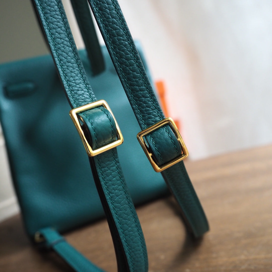 Hermes Kell ado 22cm Z6/孔雀绿/Malachite Clemence leather Gold hardware