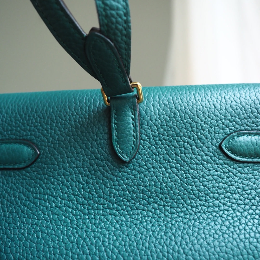 Hermes Kell ado 22cm Z6/孔雀绿/Malachite Clemence leather Gold hardware