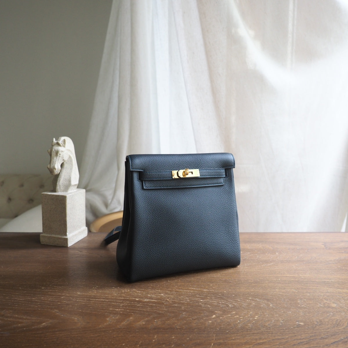 Hermes Kell ado 22cm 6O/松柏绿/Vert cypres Clemence leather Gold hardware