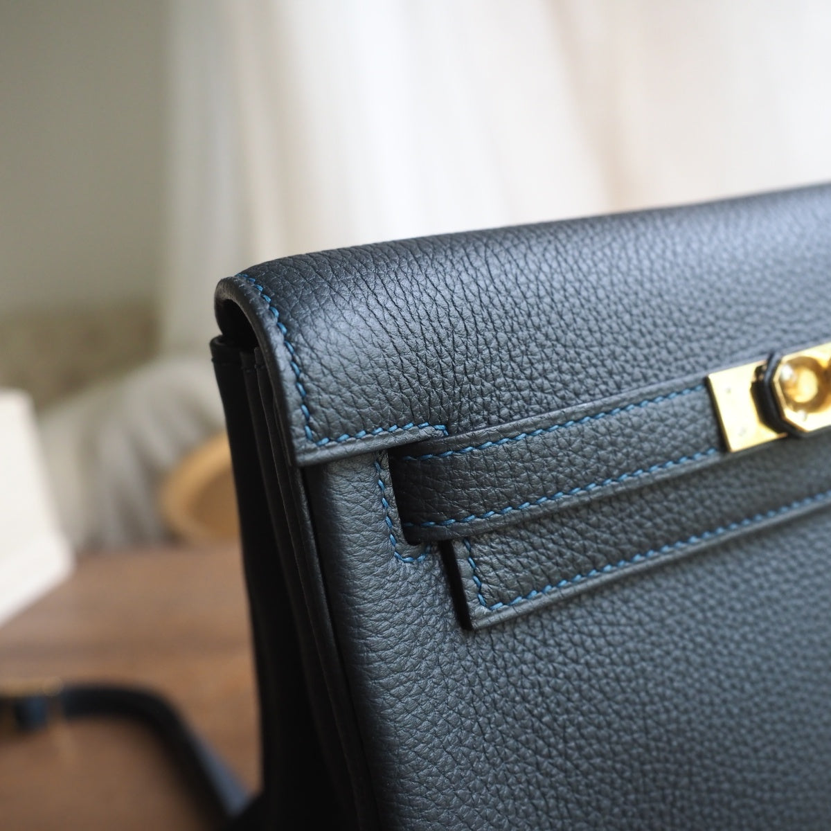 Hermes Kell ado 22cm 6O/松柏绿/Vert cypres Clemence leather Gold hardware