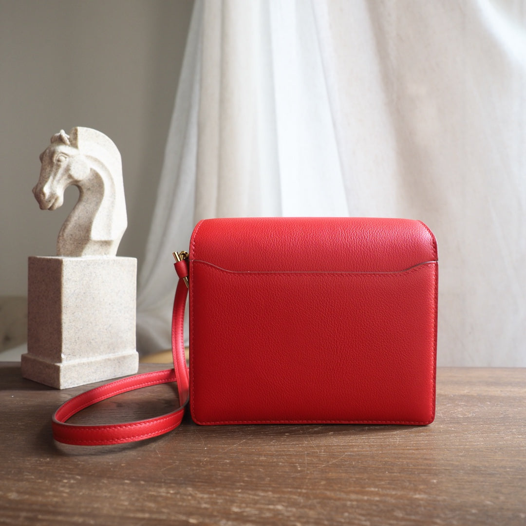 Hermes Roulis 19cm S5/番茄红/Rouge Tomato Evercolor leather Gold hardware