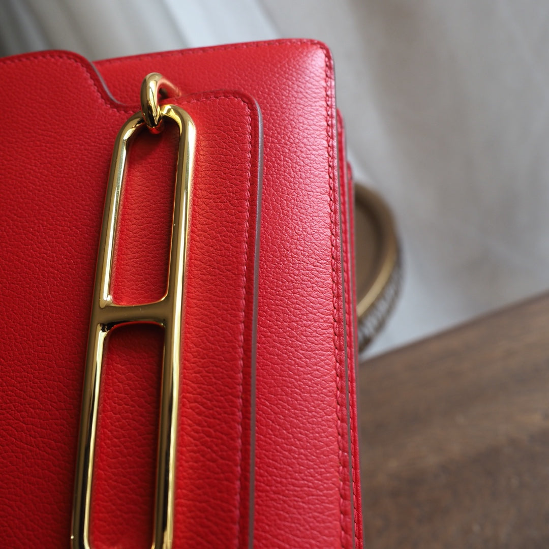 Hermes Roulis 19cm S5/番茄红/Rouge Tomato Evercolor leather Gold hardware