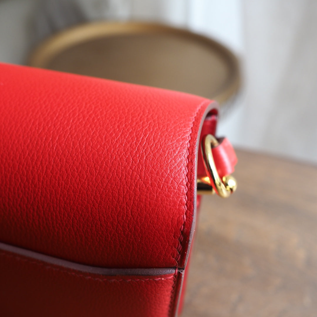 Hermes Roulis 19cm S5/番茄红/Rouge Tomato Evercolor leather Gold hardware