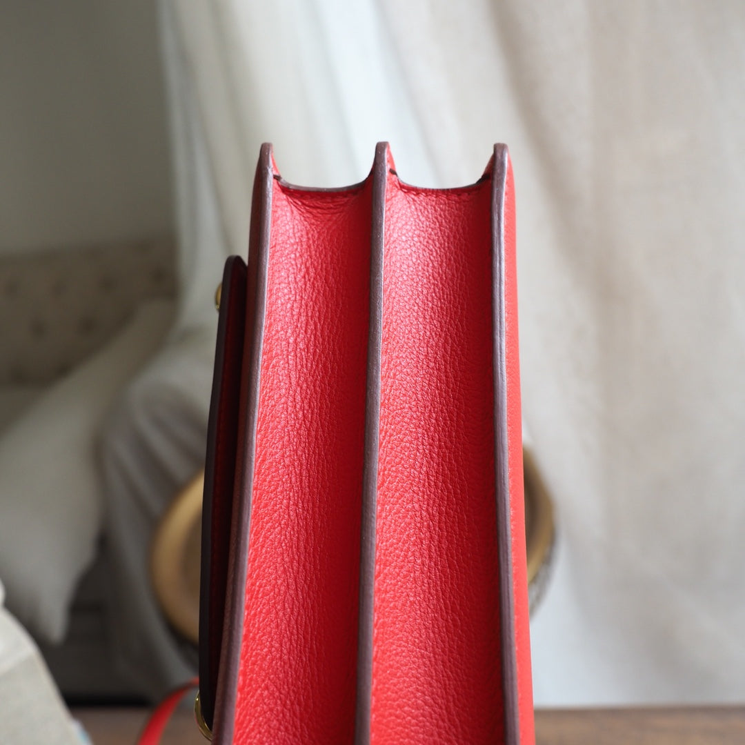 Hermes Roulis 19cm S5/番茄红/Rouge Tomato Evercolor leather Gold hardware
