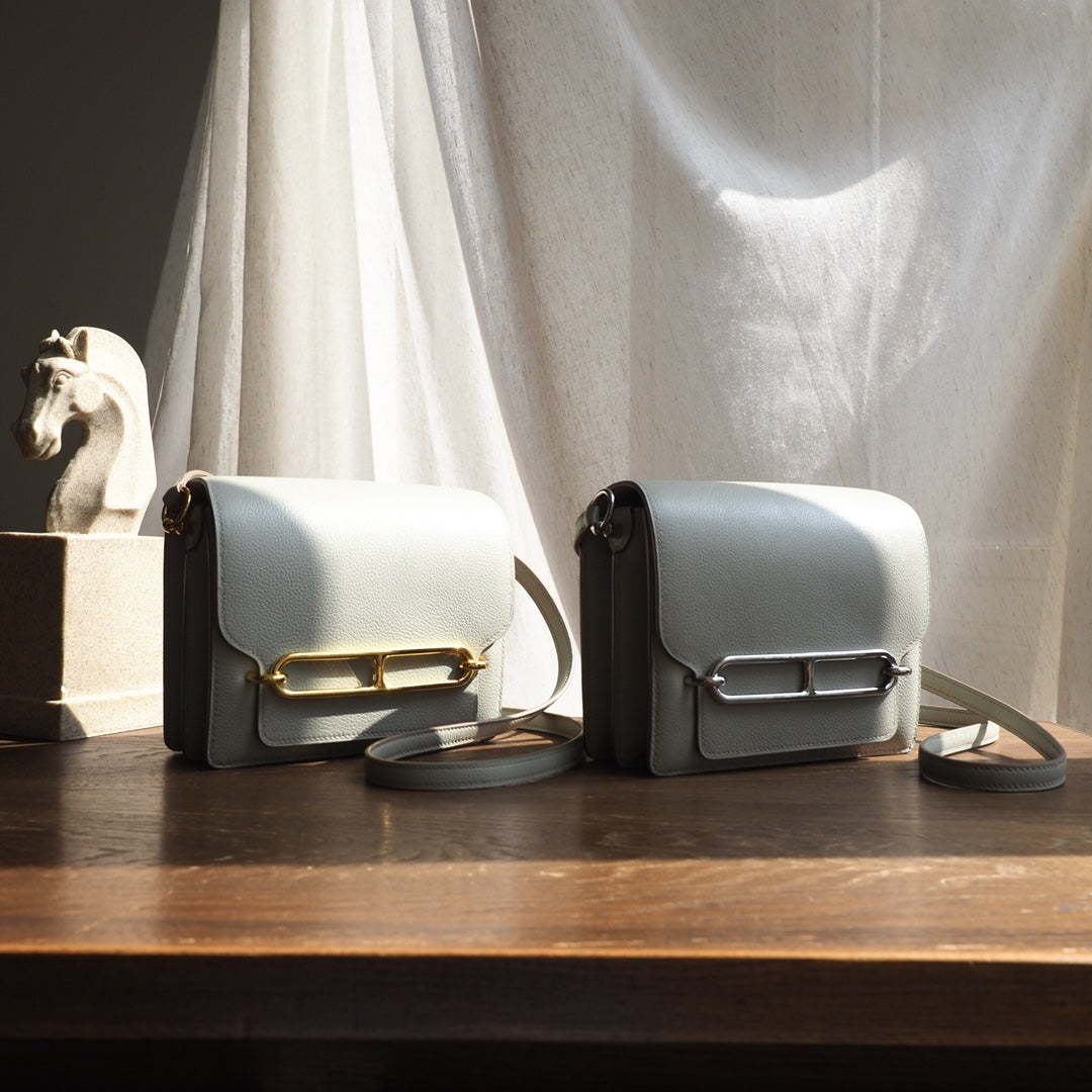 Hermes Roulis 19cm 80/珍珠灰/Gris Perle Evercolor leather Gold hardware