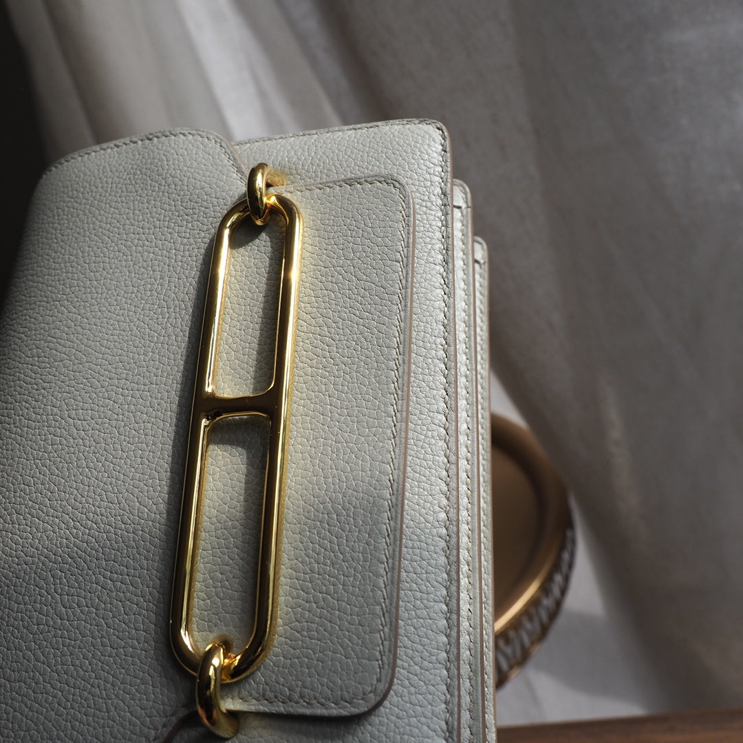 Hermes Roulis 19cm 80/珍珠灰/Gris Perle Evercolor leather Gold hardware