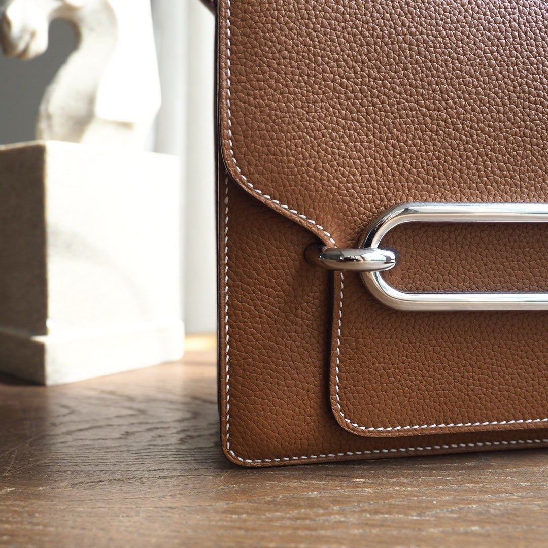 Hermes Roulis 23cm 37/金棕色/Gold Evercolor leather Palladium hardware