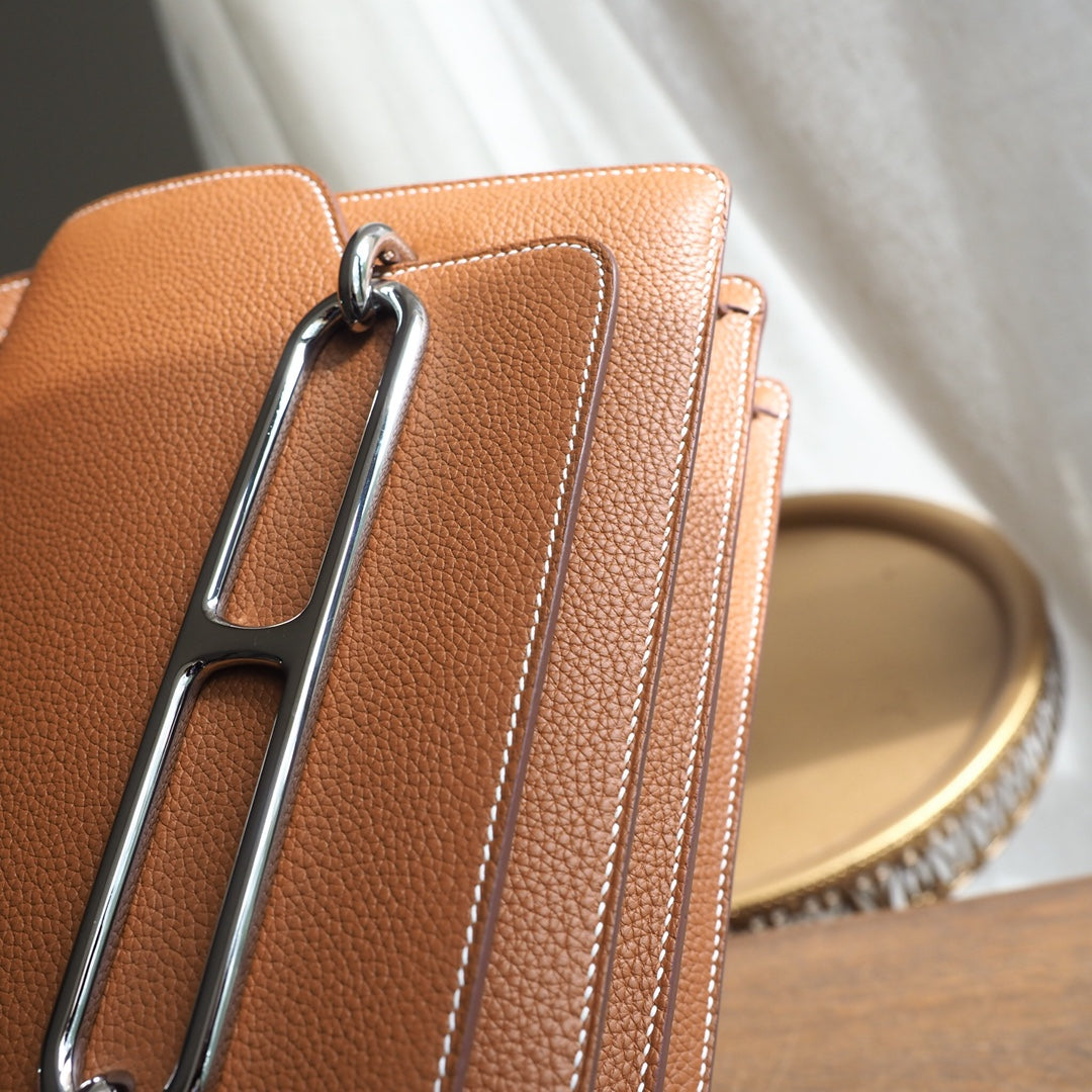 Hermes Roulis 23cm 37/金棕色/Gold Evercolor leather Palladium hardware
