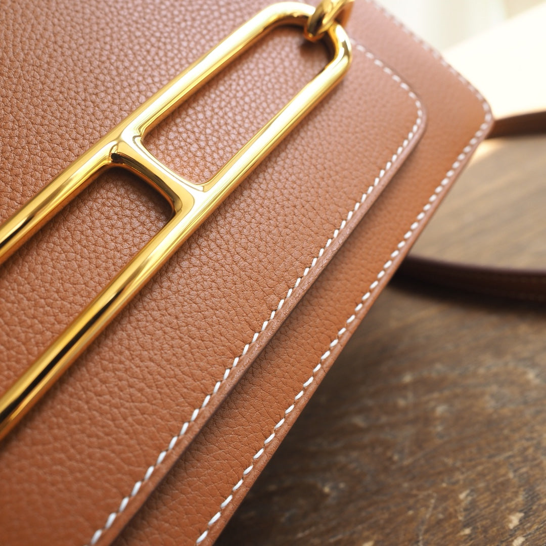 Hermes Roulis 19cm 37/金棕色/Gold Evercolor leather Gold hardware