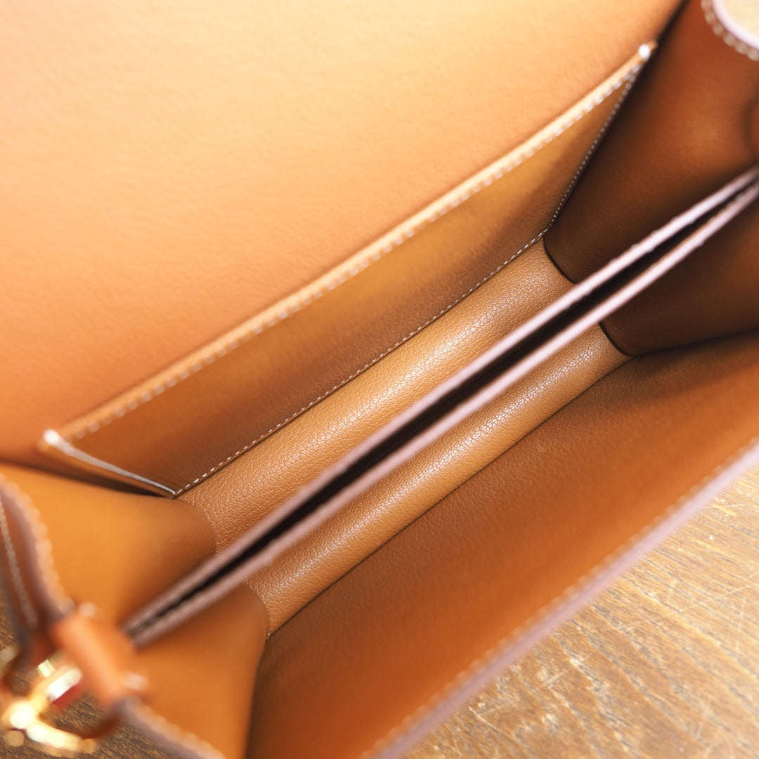 Hermes Roulis 19cm 37/金棕色/Gold Evercolor leather Gold hardware