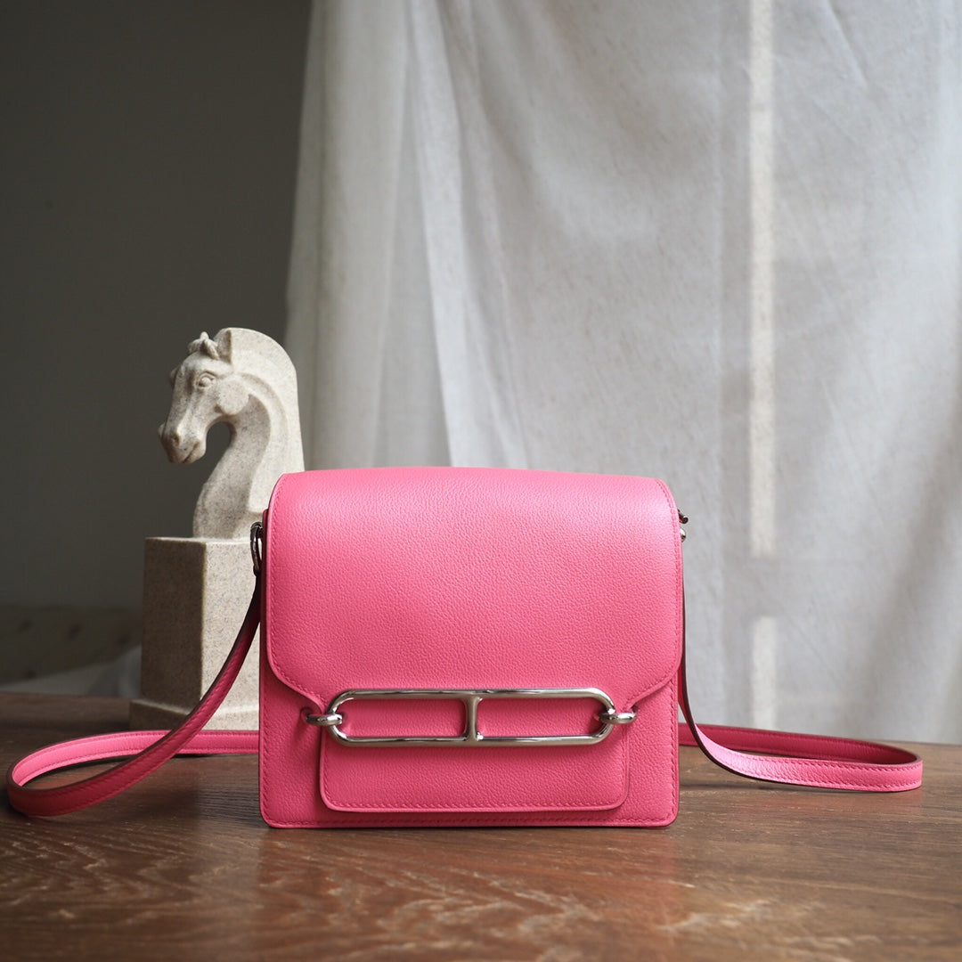 Hermes Roulis 19cm U5/唇膏粉/Rose lipstick Evercolor leather Palladium hardware