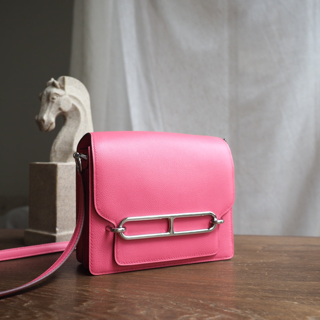Hermes Roulis 19cm U5/唇膏粉/Rose lipstick Evercolor leather Palladium hardware