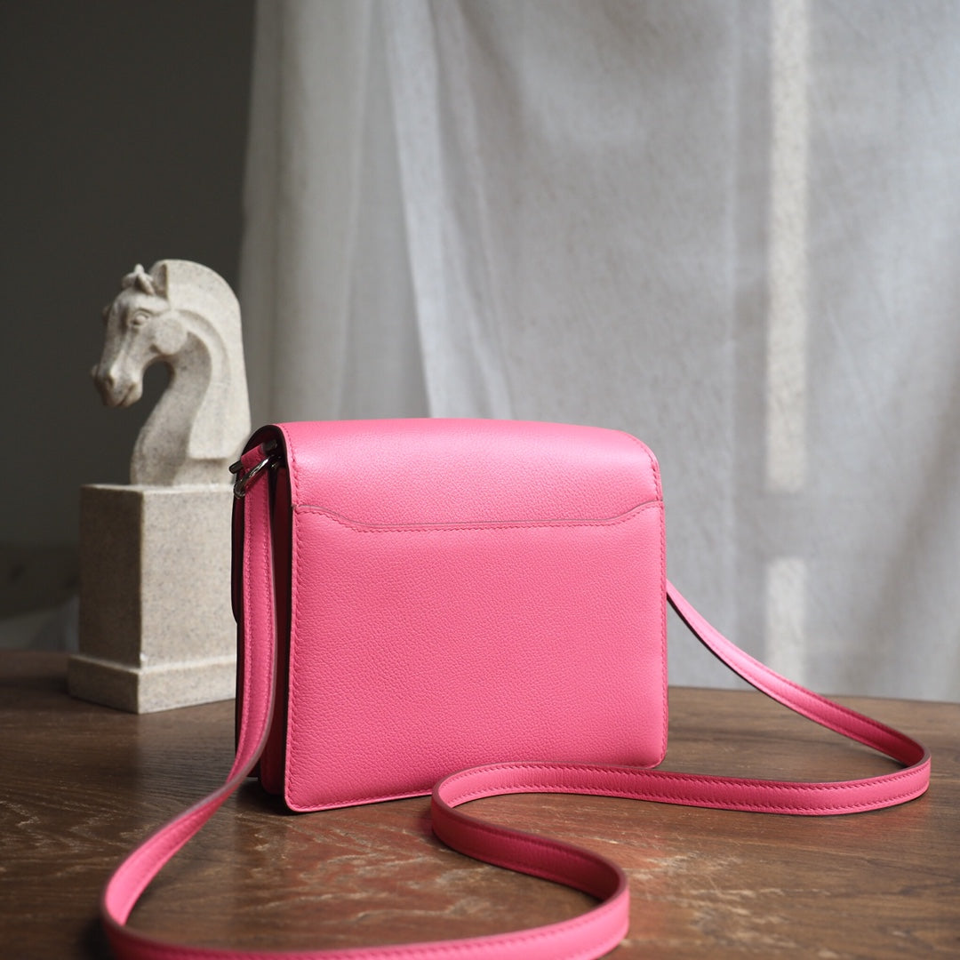 Hermes Roulis 19cm U5/唇膏粉/Rose lipstick Evercolor leather Palladium hardware