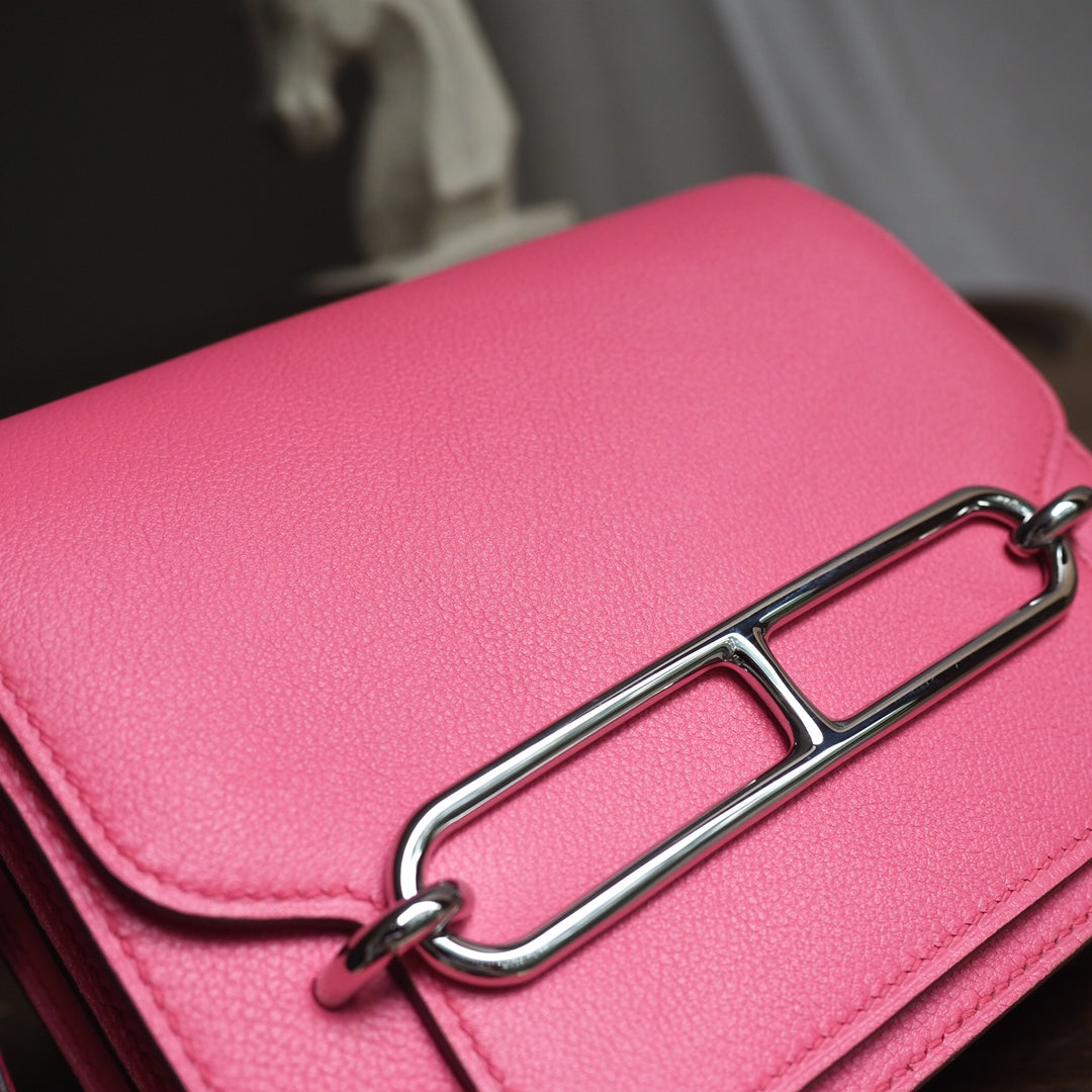 Hermes Roulis 19cm U5/唇膏粉/Rose lipstick Evercolor leather Palladium hardware