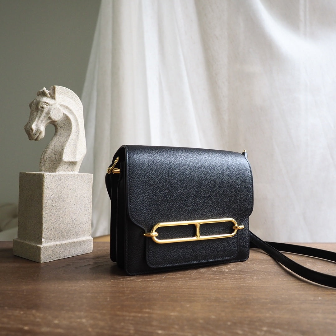 Hermes Roulis 19cm 89/黑色/Noir Evercolor leather Gold hardware
