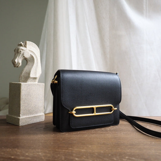 Hermes Roulis 19cm 89/黑色/Noir Evercolor leather Gold hardware