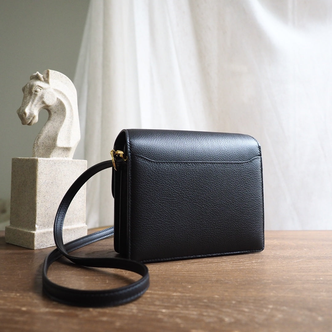 Hermes Roulis 19cm 89/黑色/Noir Evercolor leather Gold hardware