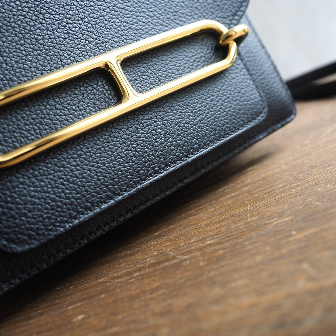 Hermes Roulis 19cm 89/黑色/Noir Evercolor leather Gold hardware