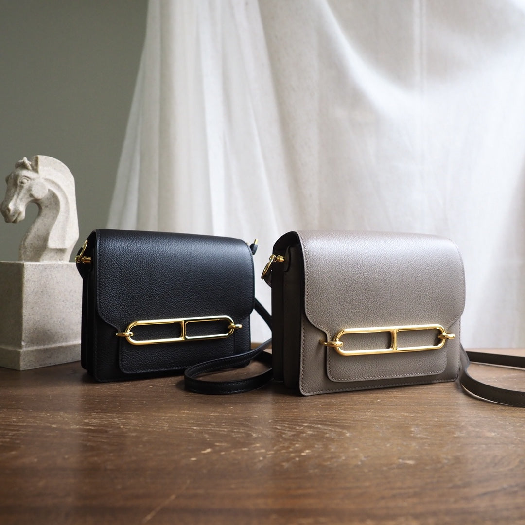Hermes Roulis 19cm 89/黑色/Noir Evercolor leather Gold hardware