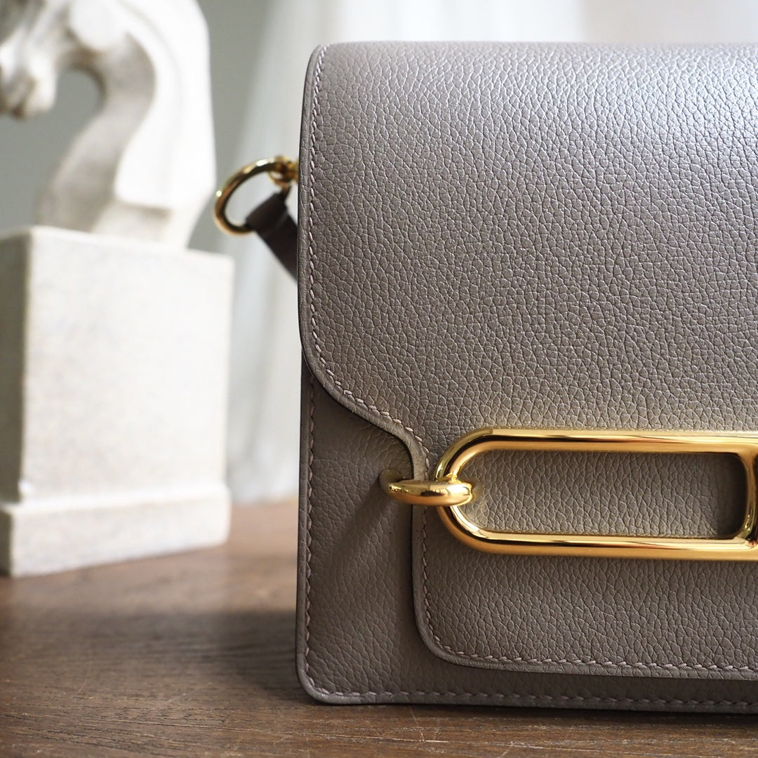 Hermes Roulis 19cm 18/大象灰/EtouPe Evercolor leather Gold hardware