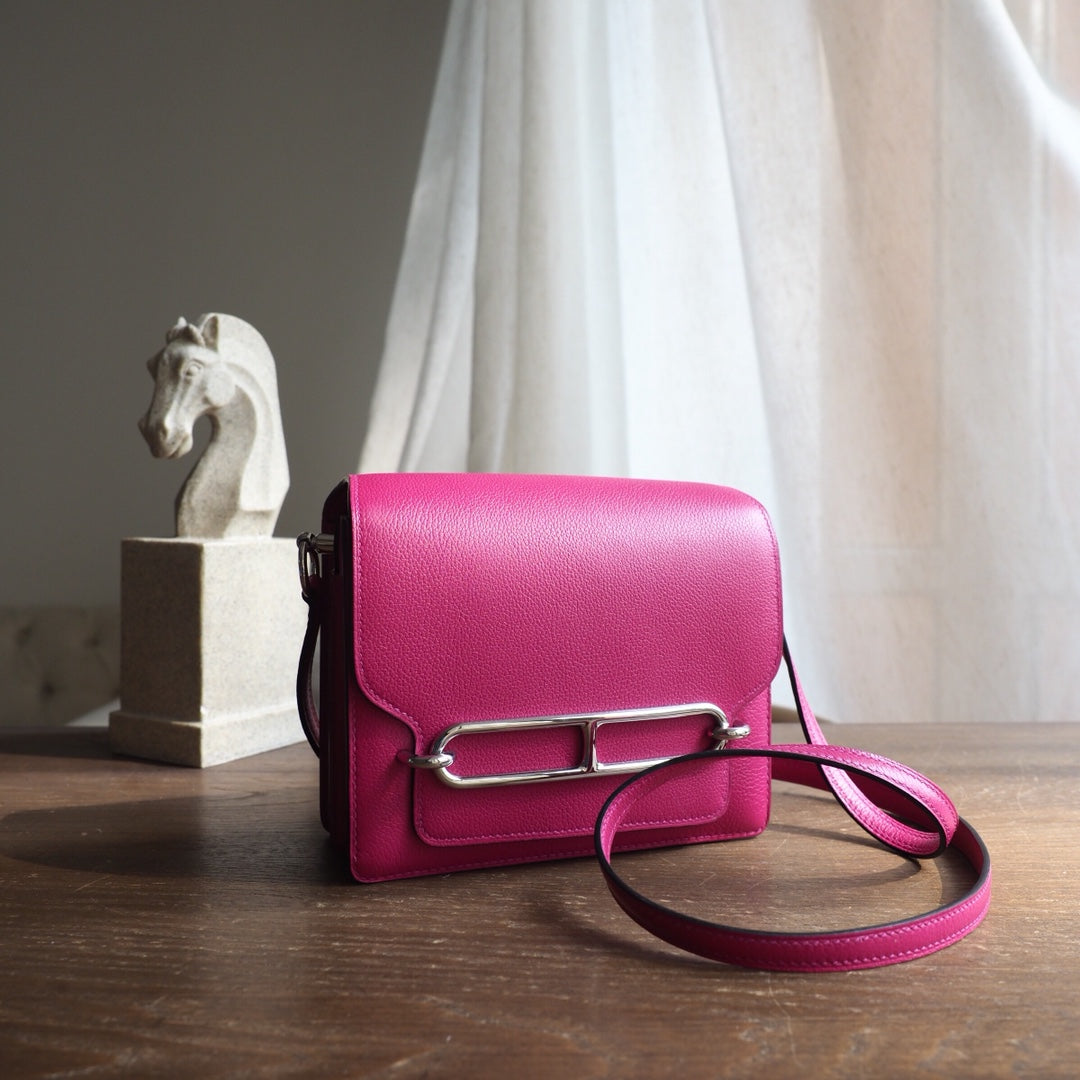 Hermes Roulis 19cm L3/玫瑰紫/Rose purple Evercolor leather Palladium hardware