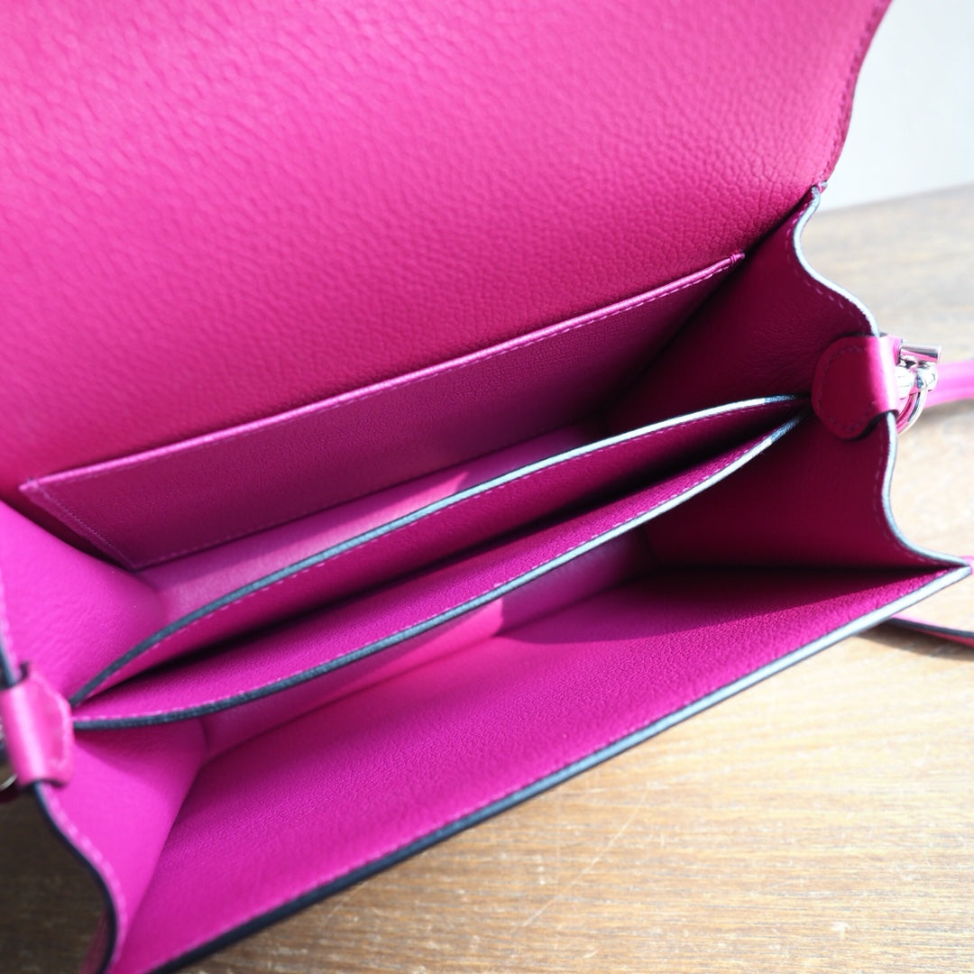 Hermes Roulis 19cm L3/玫瑰紫/Rose purple Evercolor leather Palladium hardware