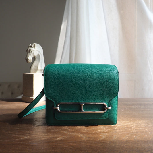 Hermes Roulis 19cm U4/丝绒绿/Vert vertigo Evercolor leather Palladium hardware